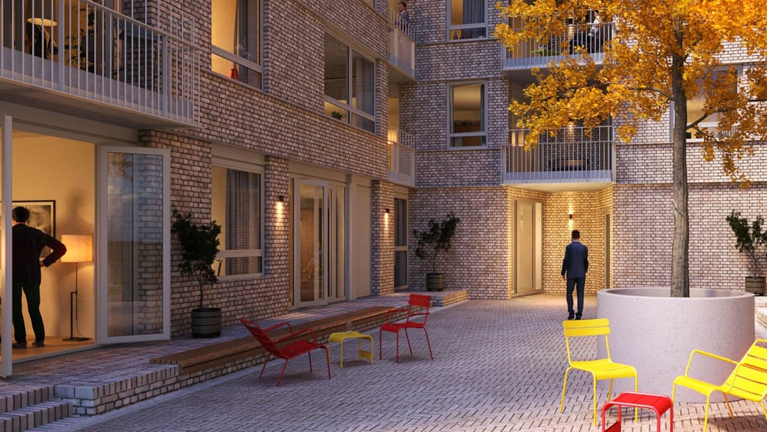 3D-bilde av båkgård på Hulstkamp apartments