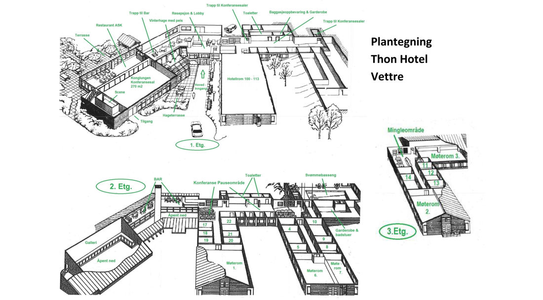 Plantegning over konferanseavdelingen på Thon Hotel Vettre