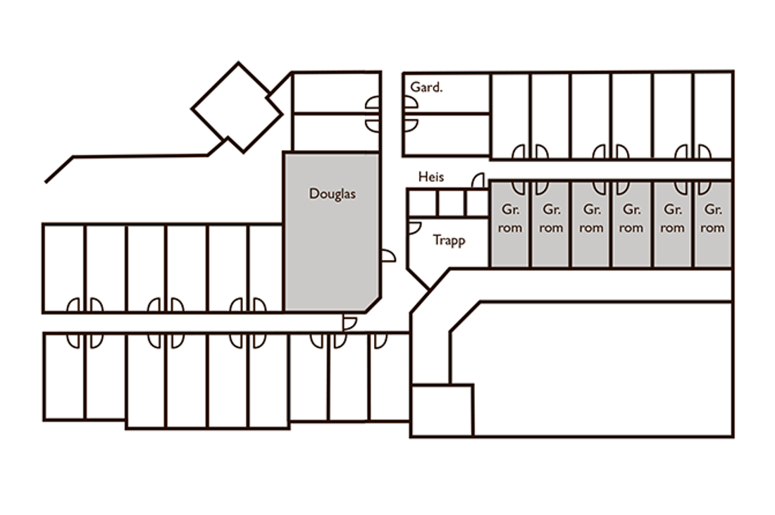 Plantegning over 2. etasje i konferanseavdelingen på Thon Hotel Bergen Airport