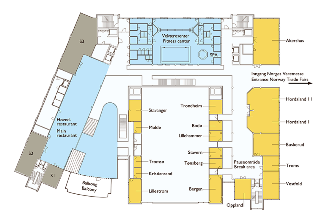 Plantegning over 2. etasje i konferanseavdelingen på Thon Hotel Arena