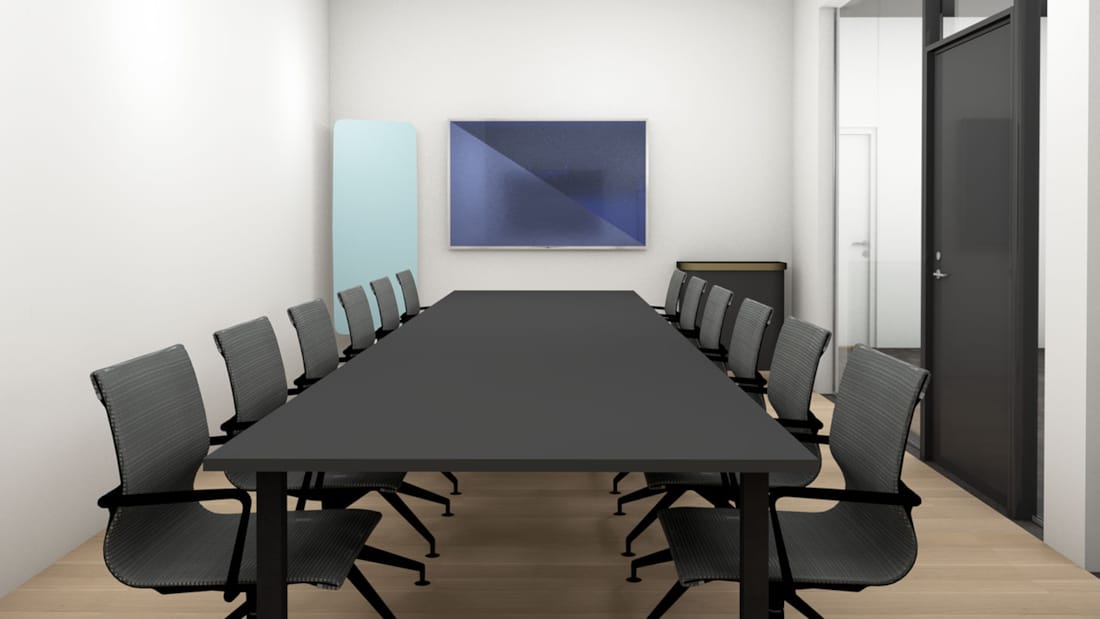 3D Illustrasjon av møterom i oppsett med langbord