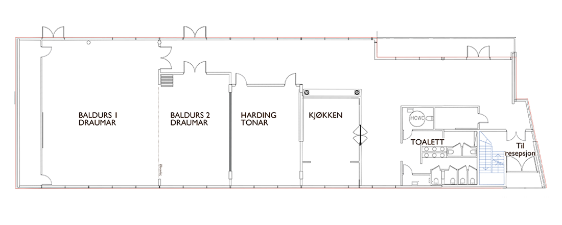 Plantegning over konferanseavdelingen på Thon Hotel Sandven