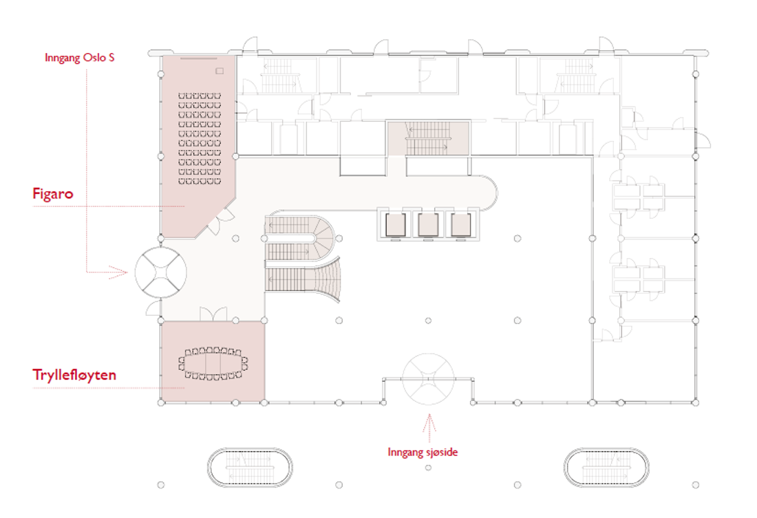 Plantegning over 2. etasje i konferanseavdelingen på Thon Hotel Opera