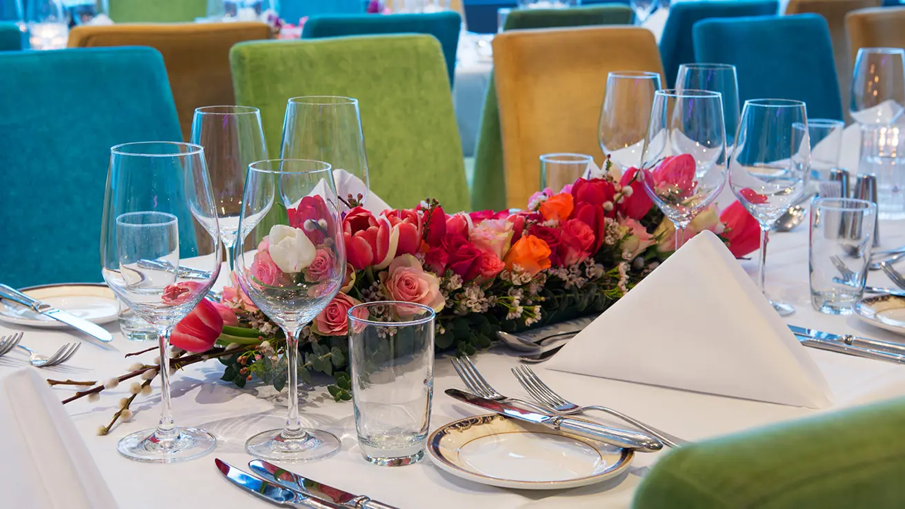 Scala restaurant selskapsdekket bord