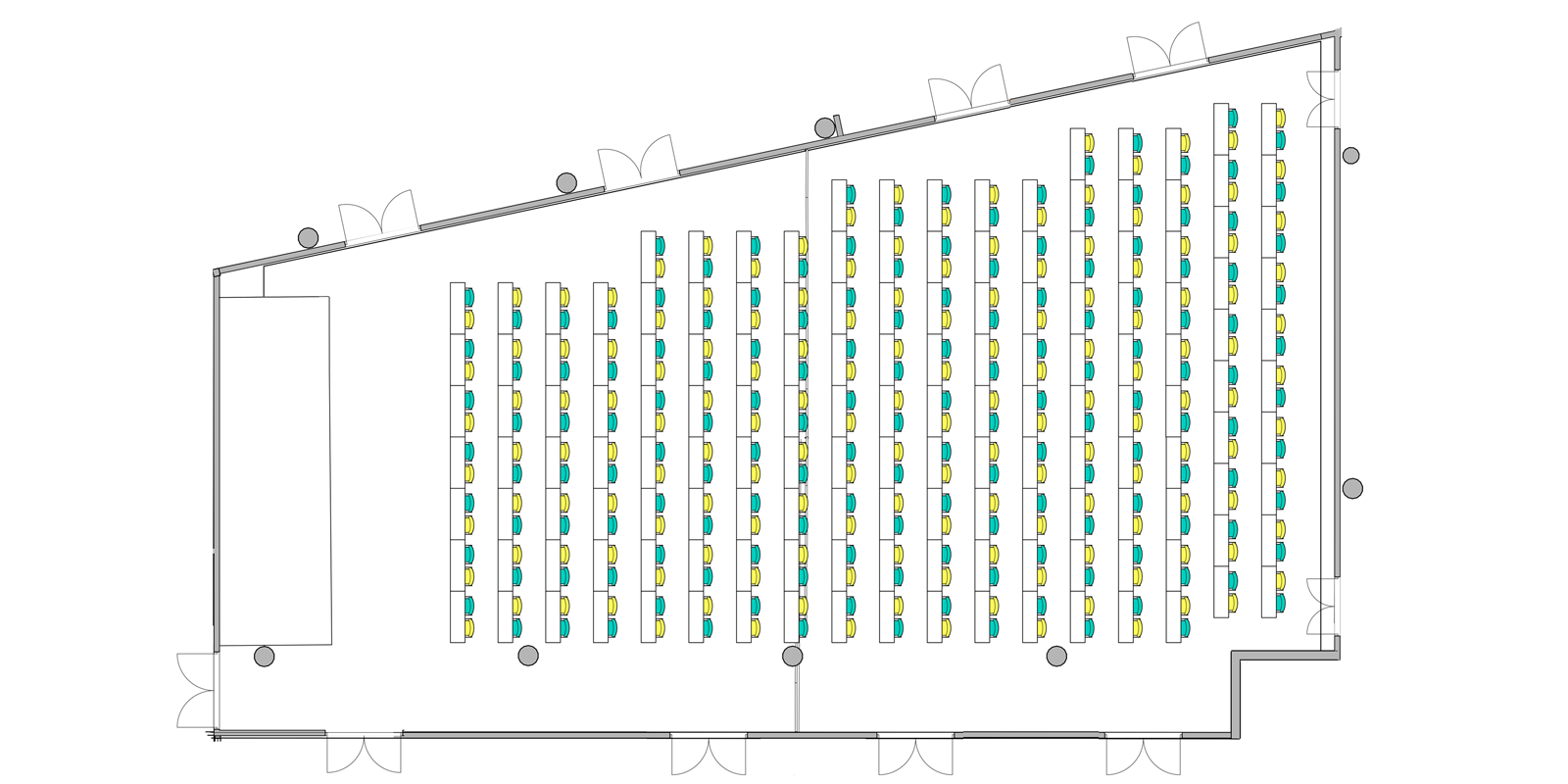 Plantegning over Storsalen i klasseromoppsett
