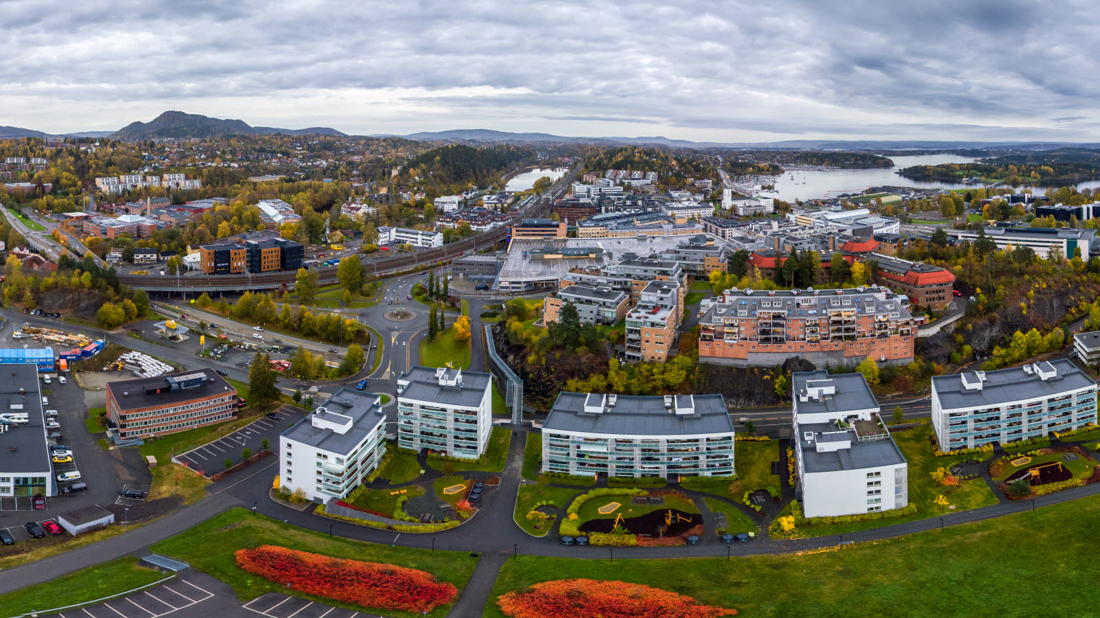 Oversiktsbilde av Sandvika, sett ovenfra. 