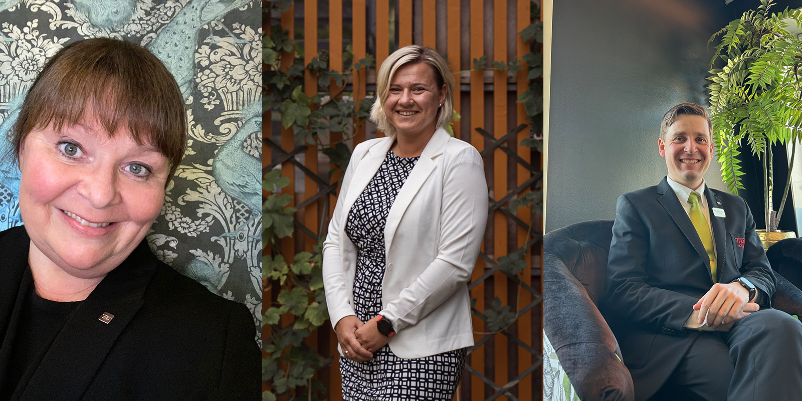 Collage med tre ansatte som har jobbet lenge i Olav Thon-Gruppen